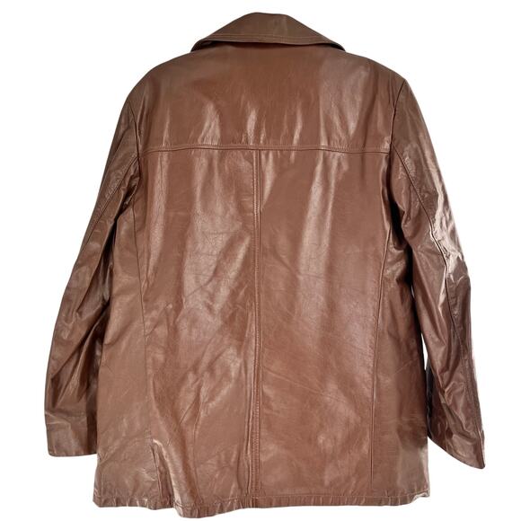 Vintage men's 1970's size 42 chocolate brown faux fur lining leather coat - Picture 3 of 6